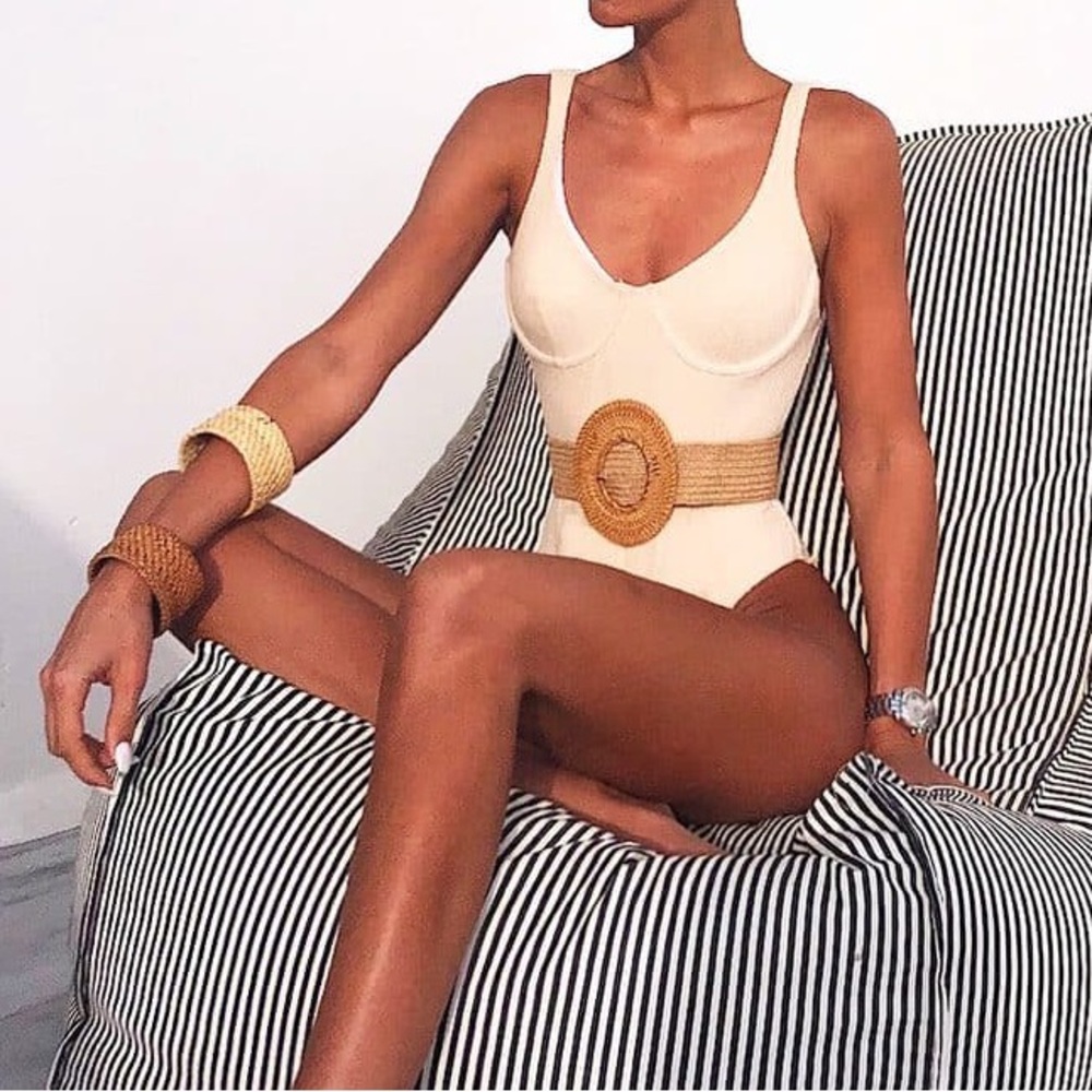 Cream One-Piece Swimsuit with Belt